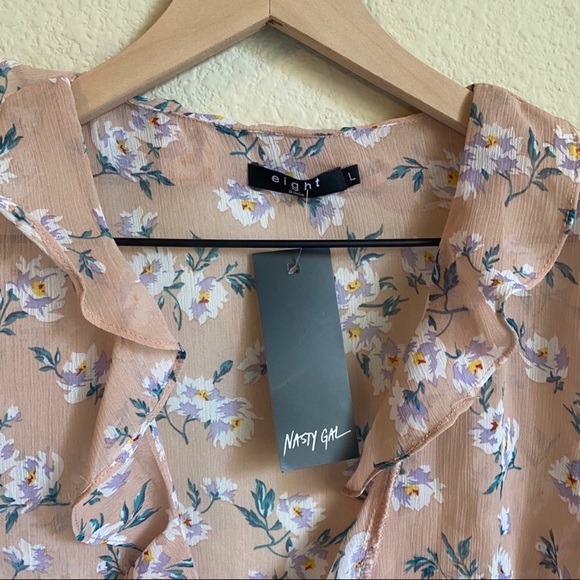 NWT nasty gal sheer floral front tie blouse - Picture 7 of 8